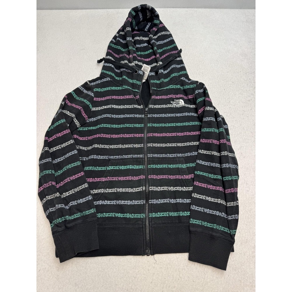 The North Face Hoodie Sweatshirt Women's Medium Black Striped Full Zip Outdoor